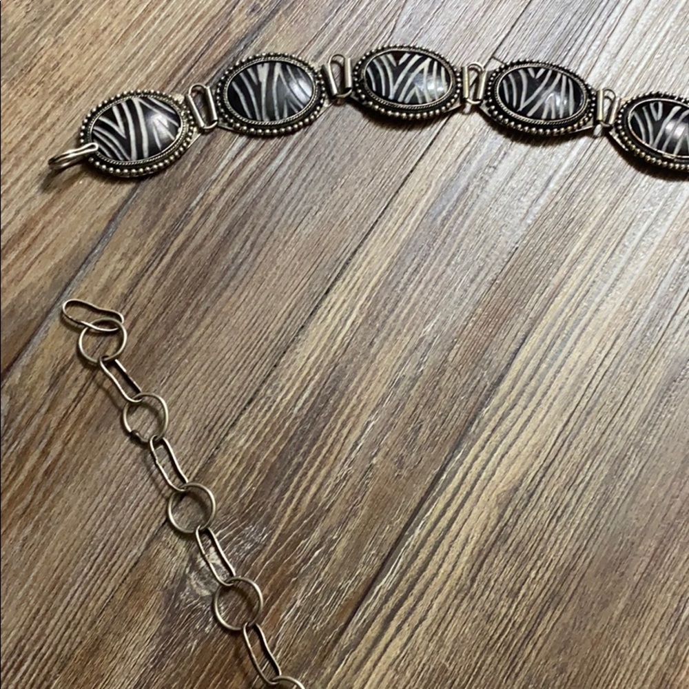 Vintage zebra print Link silver chain belt
